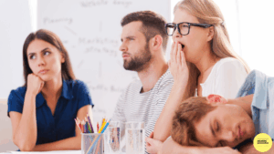 audience looking bored and a woman yawning