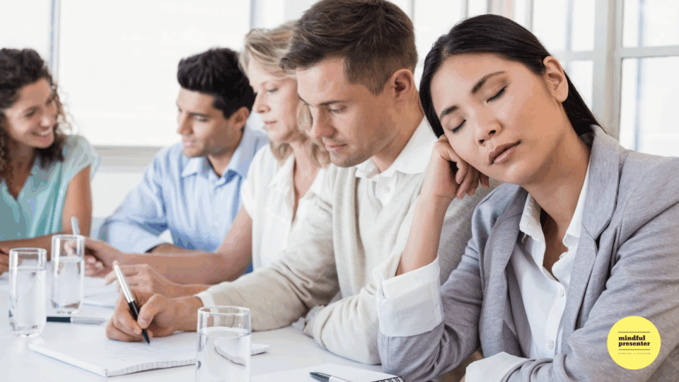 woman falling asleep in meeting
