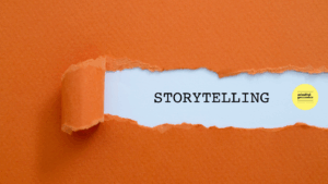 Orange background with the word storytelling typed