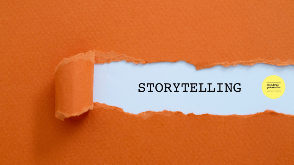 Orange background with the word storytelling typed