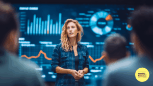 woman presenting slides to an audience