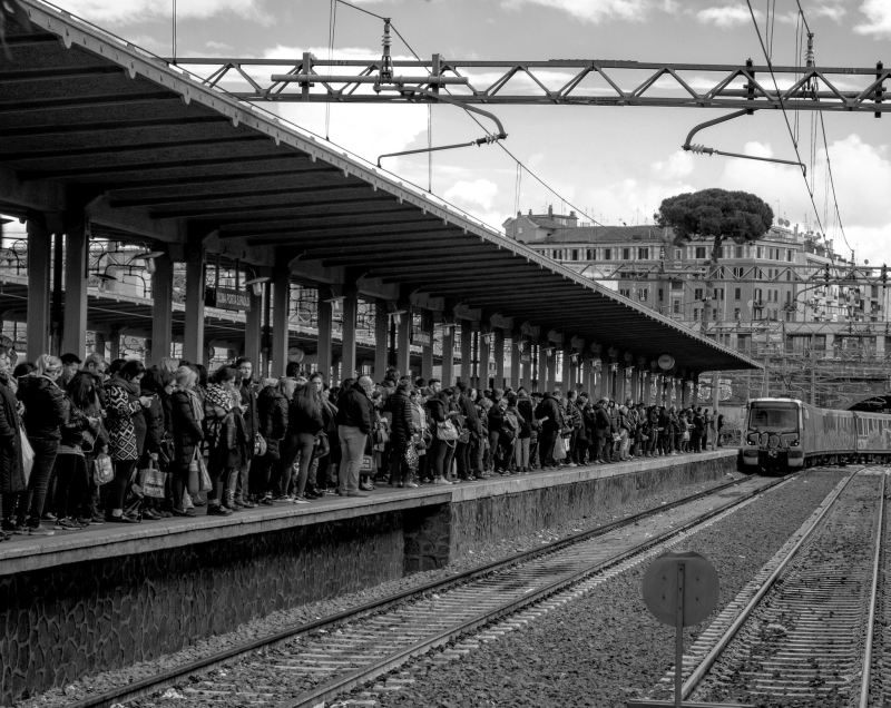 crowded train platform