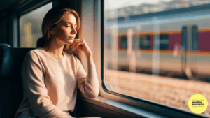 woman sitting on a train