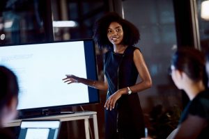 woman presenting using screen