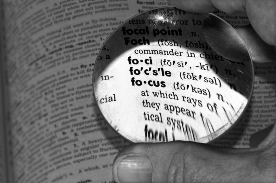 Magnifying glass on word focus