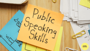 public speaking skills written on post it note