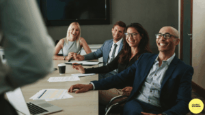 audience smiling in meeting