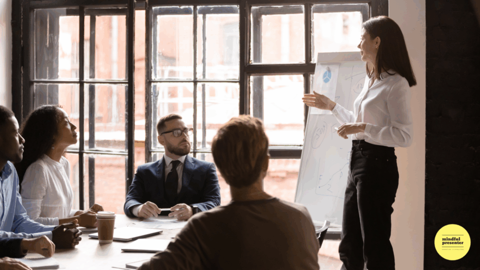 woman presenting using a flipchart