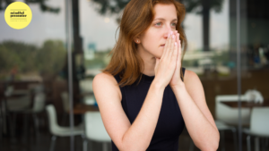 woman looking nervous in a meeting