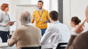 man pesenting to audience