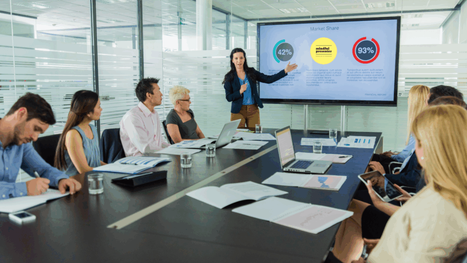 woman presenting data