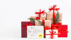 christmas presents with the mindful presenter logo on one