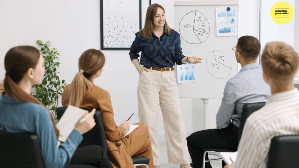 Woman presenting to small audience