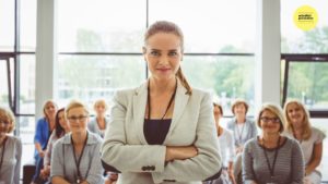Confident female speaker